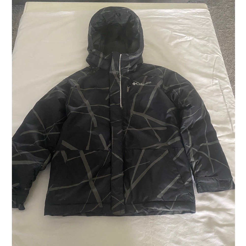 Columbia Kids XS 6/7 Black Grey Geometric Insulated Hooded‎ Winter Jacket SB5022